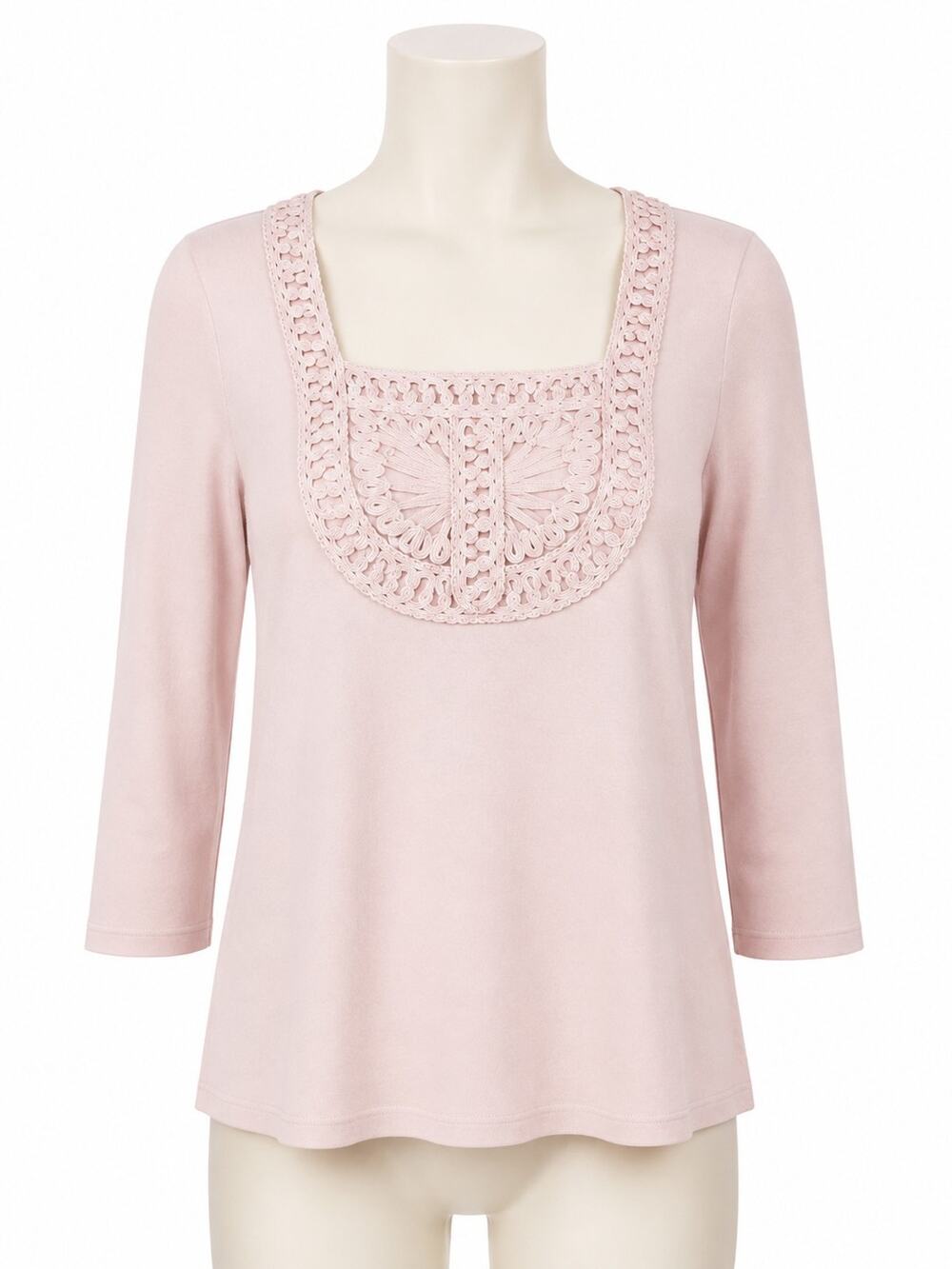 Cable and Gauge Petites Blouse Top Womens Sz PS Pink Ribbon Design Scoop Neck